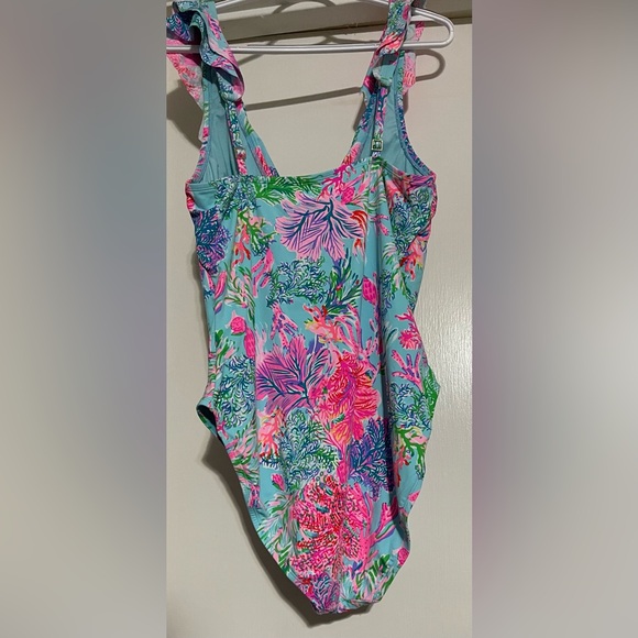 Lilly Pulitzer One-Piece Swimsuit Celestial Blue Huey Ruffle Size 16 - Picture 6 of 15